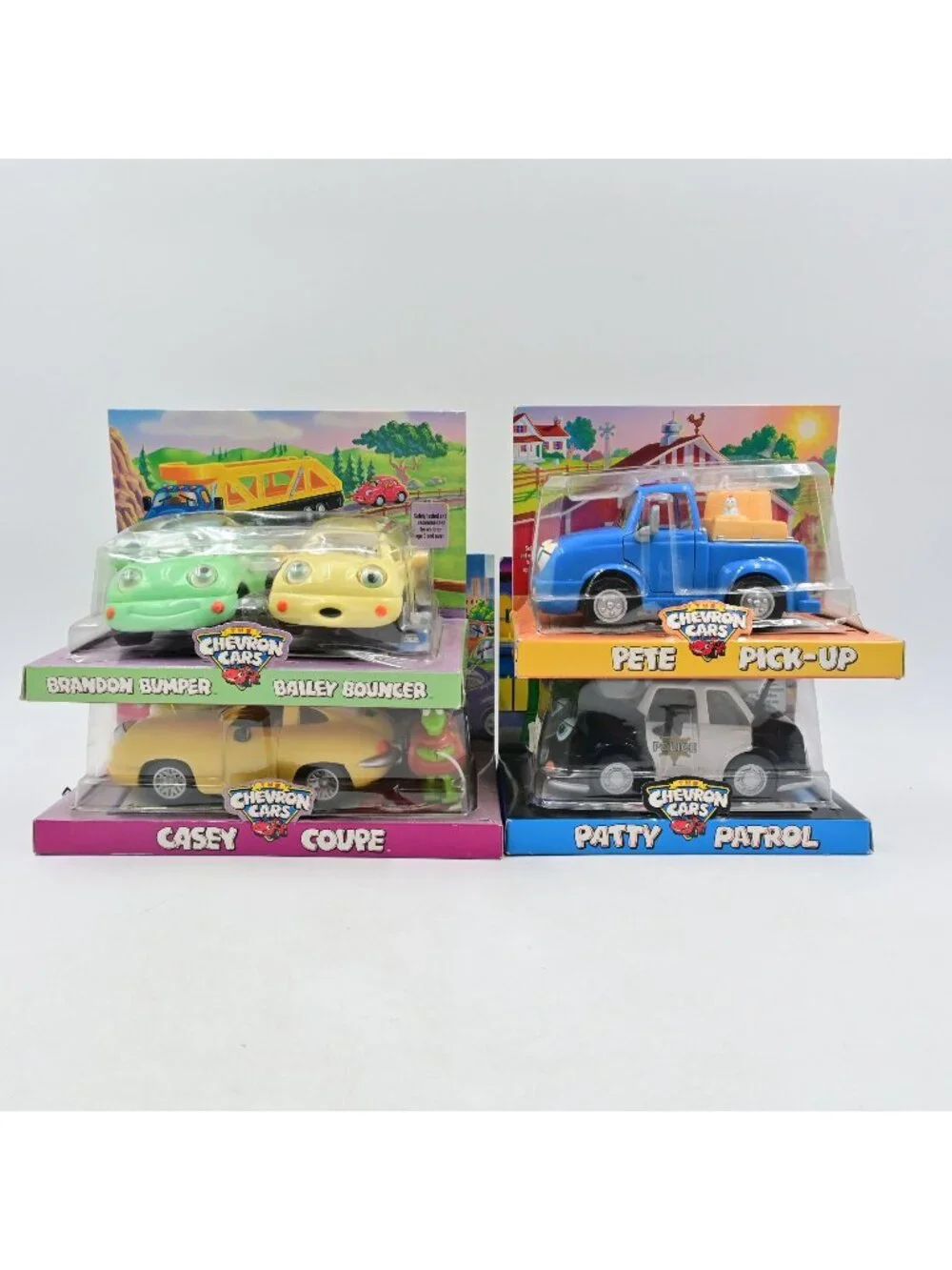 Chevron Cars Pete Pick-Up Patty Patrol Casey Coupe Brandon Bouncer Toy Set New